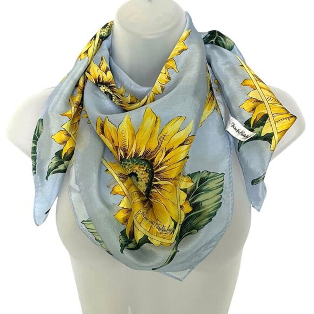 Vintage Diane Von Furstenberg Sunflower DVF Signed Lightweight Silk Square Scarf